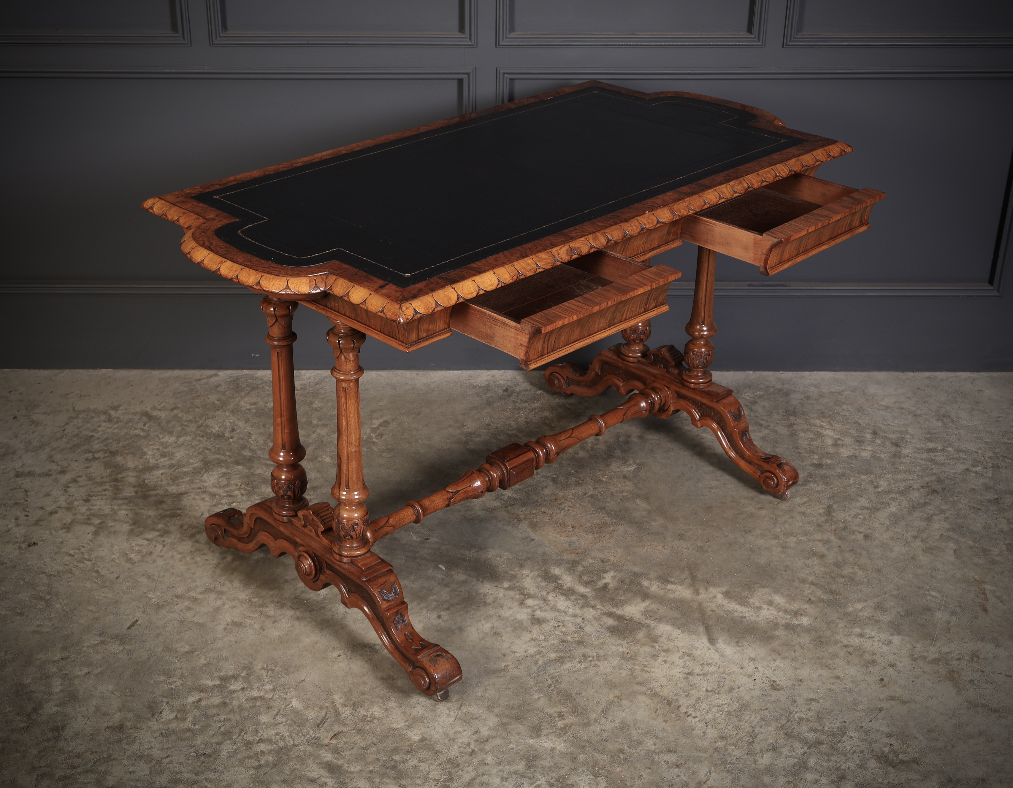 Shaped Carved Walnut Library Table - Image 4